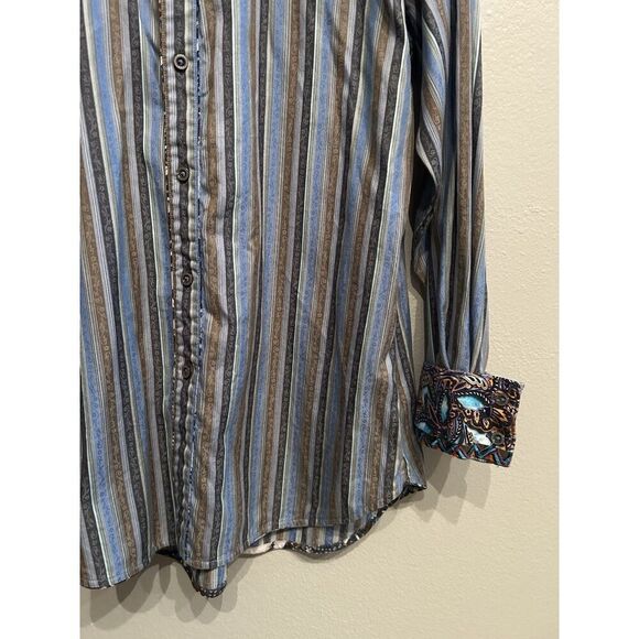 Robert Graham Mens Medium Long Sleeve Button Up Shirt Blue Flip Cuff - Picture 2 of 6